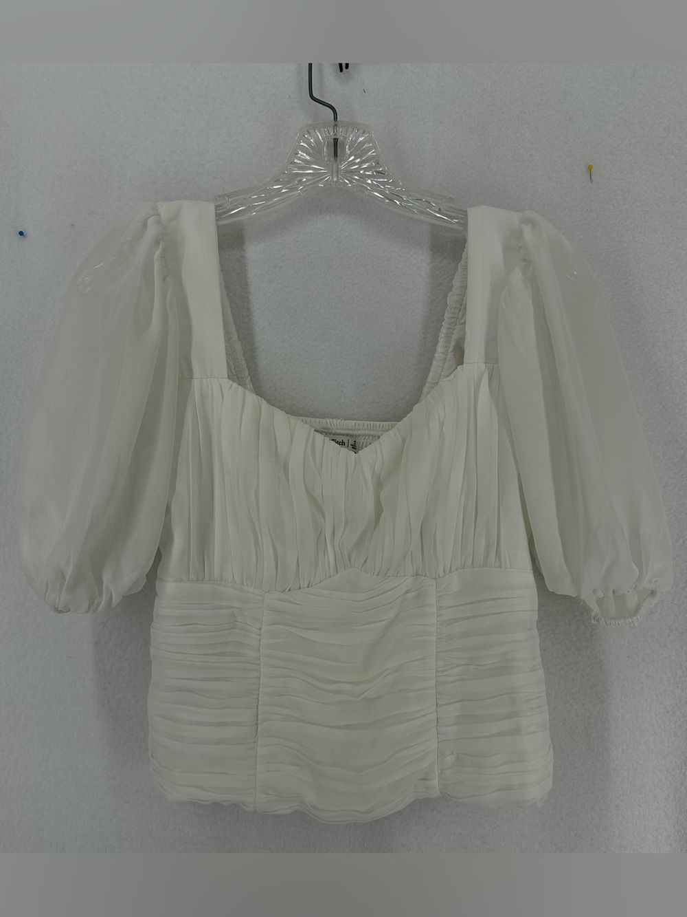 Abercrombie & Fitch Ruched Sweetheart Puff Sleeve Crop‎ Top Women’s Small White